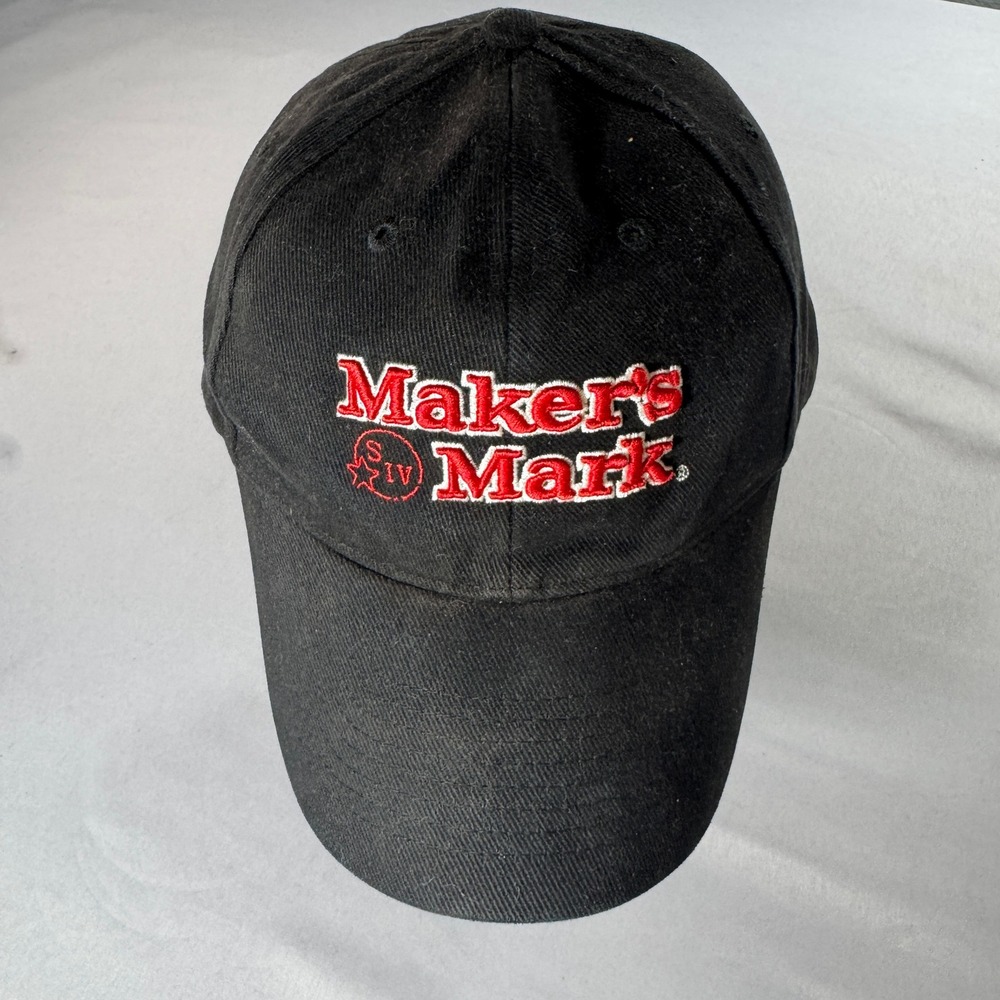 Makers Mark Bourbon Whiskey Baseball Cap Hat Black Red Embroidered Adjustable